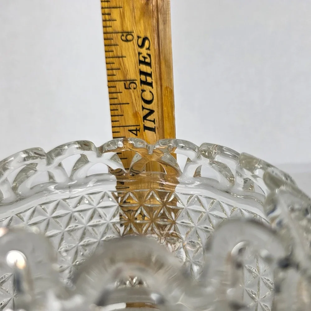 Vintage Clear Pressed Glass Rose Bowl Diamond Point Open Lace Scalloped Rim 4in